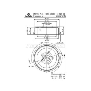 Барабан тормозной зад TOYOTA CORONA/PREMIO 2WD/CARINA E AT19#/21#/ ST190/191/210/ ST200/201 BREMBO